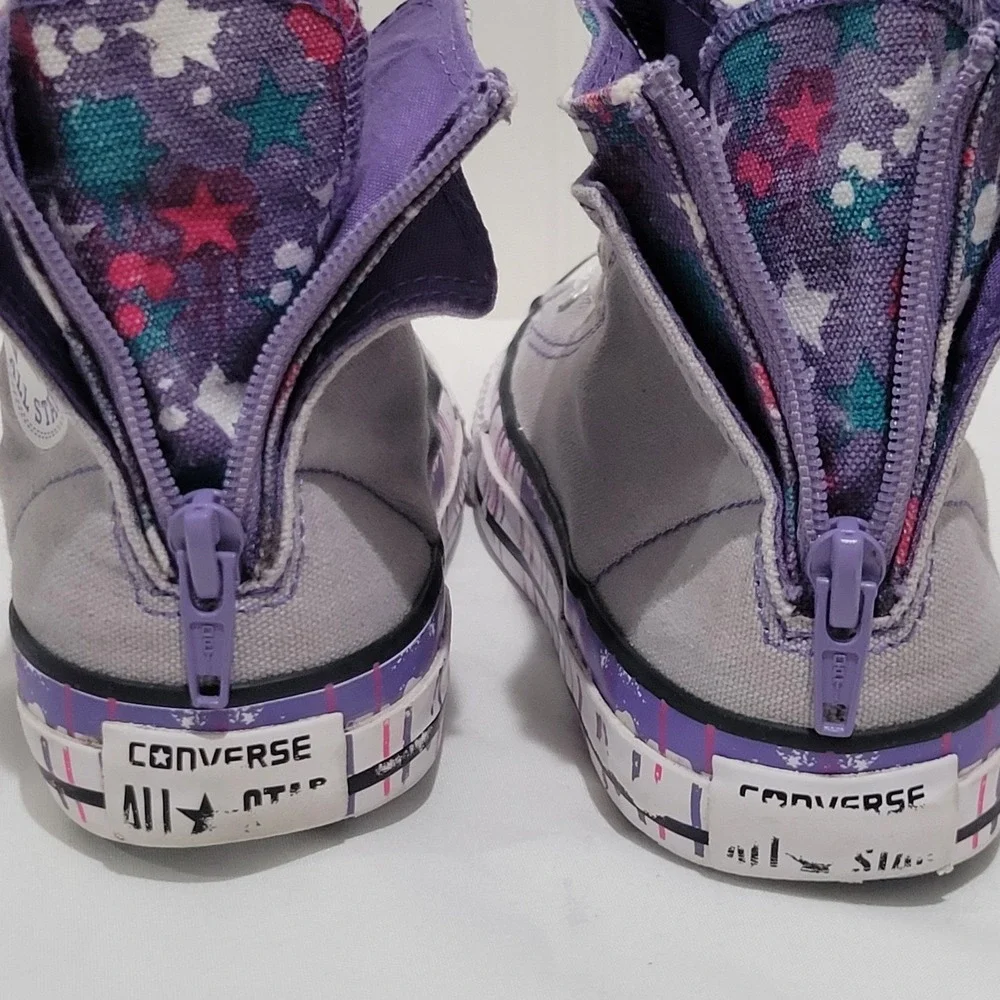 Converse Chuck Taylor All Star Kid 1 Gray Purple Paint Drip Zip High Top Sneaker